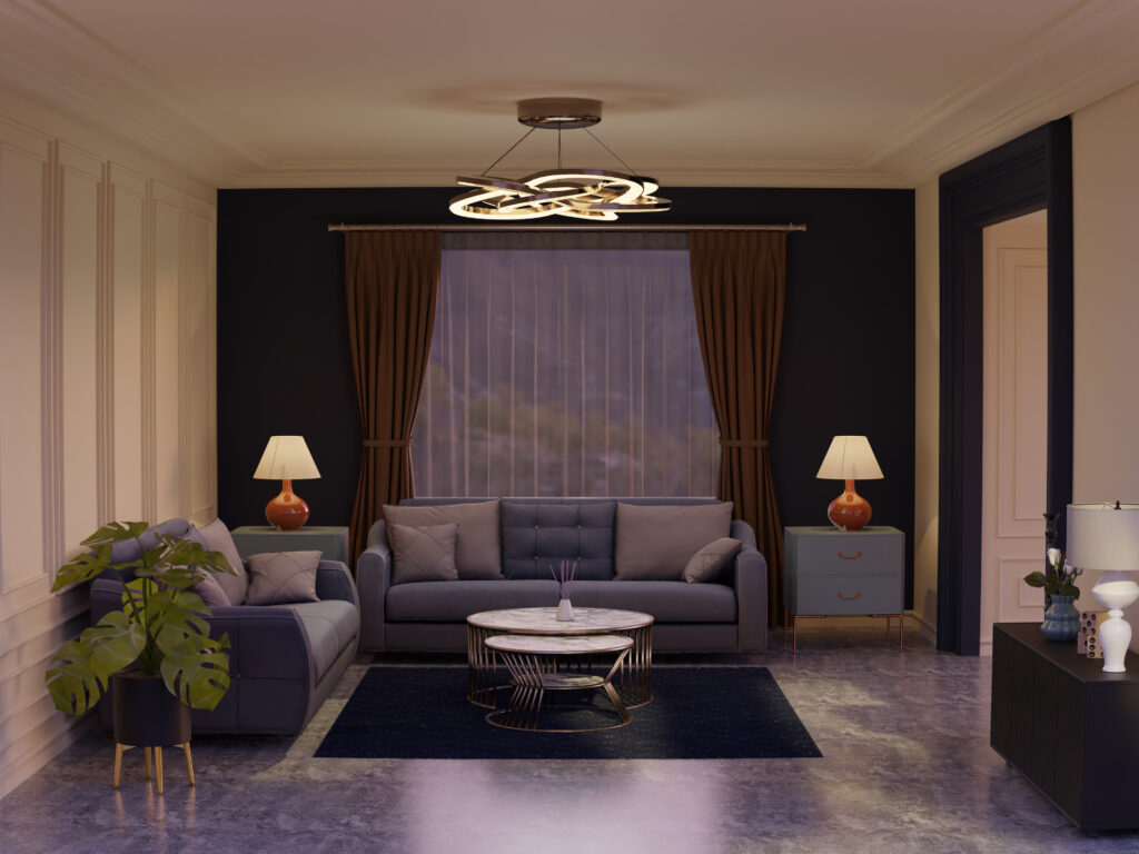 3d room interior with classic design furniture (1)